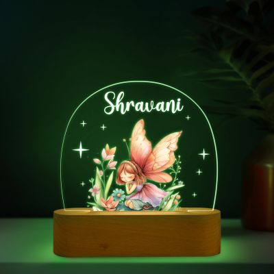 Personalized Cute Girl Butterfly with Fairy Design Night Lamp with Automatic Color Changing Light Custom with Name Girls Room Bedside Lamp Birthday Return Gift